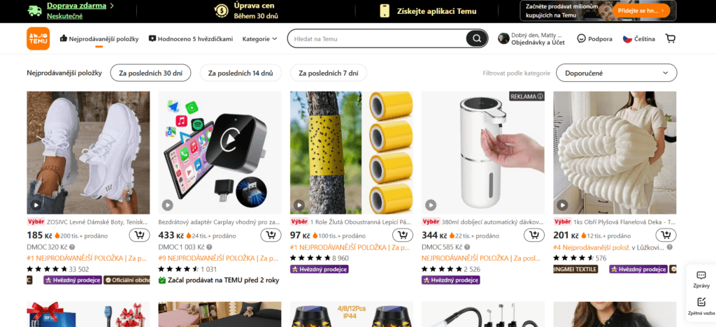 Temu se od Shein liší širokým výběrem produktů napříč kategoriemi.