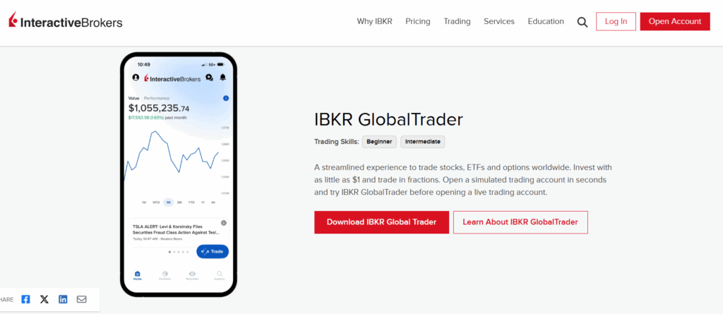 Aplikace IBKR GlobalTrader nabízí pokročilé bezpečnostní funkce.